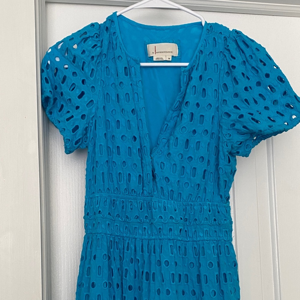 Anthropologie Blue Eyelet Maxi Dress